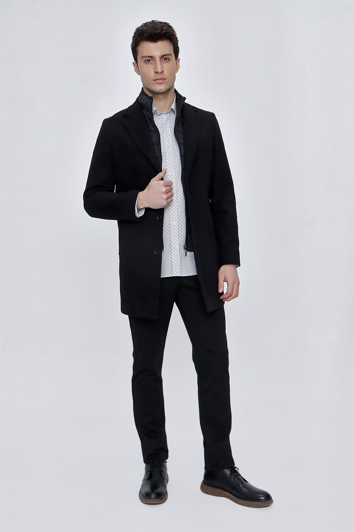 Slim-Fit Plain Coat - Black