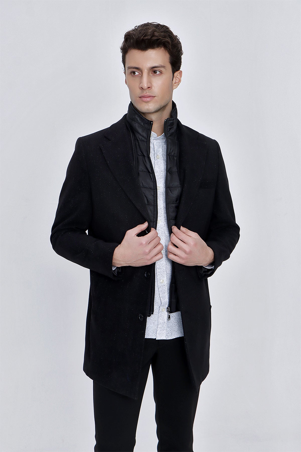 Slim-Fit Plain Coat - Black