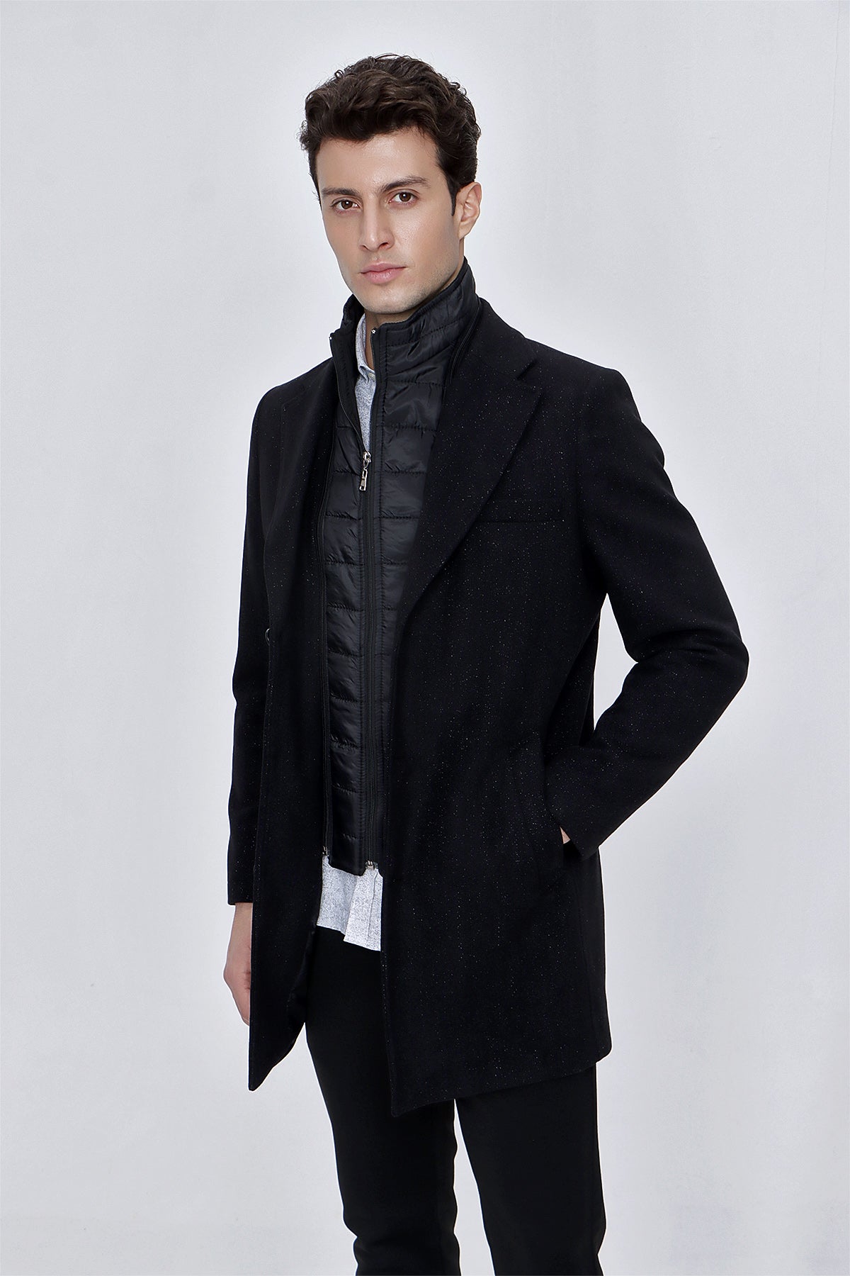 Slim-Fit Plain Coat - Black