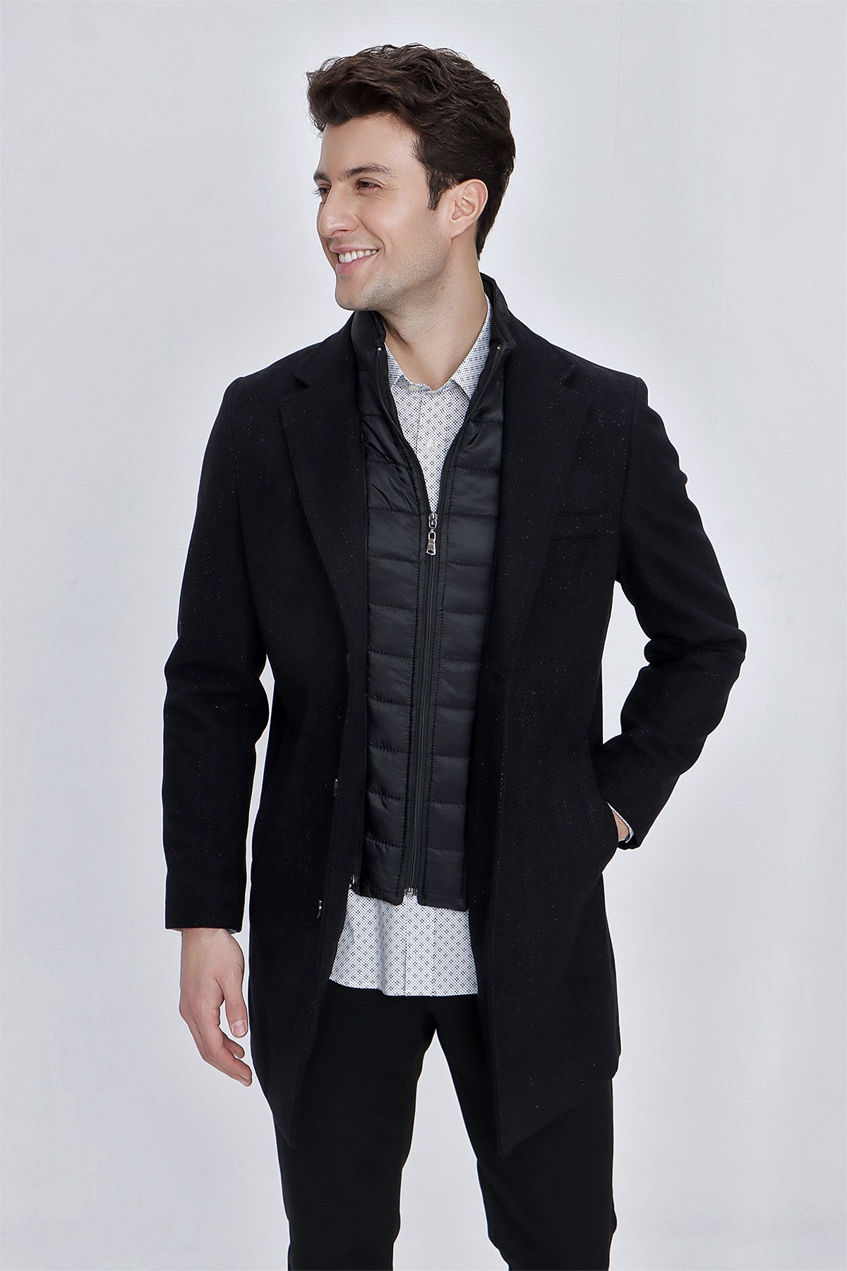 Slim-Fit Plain Coat - Black