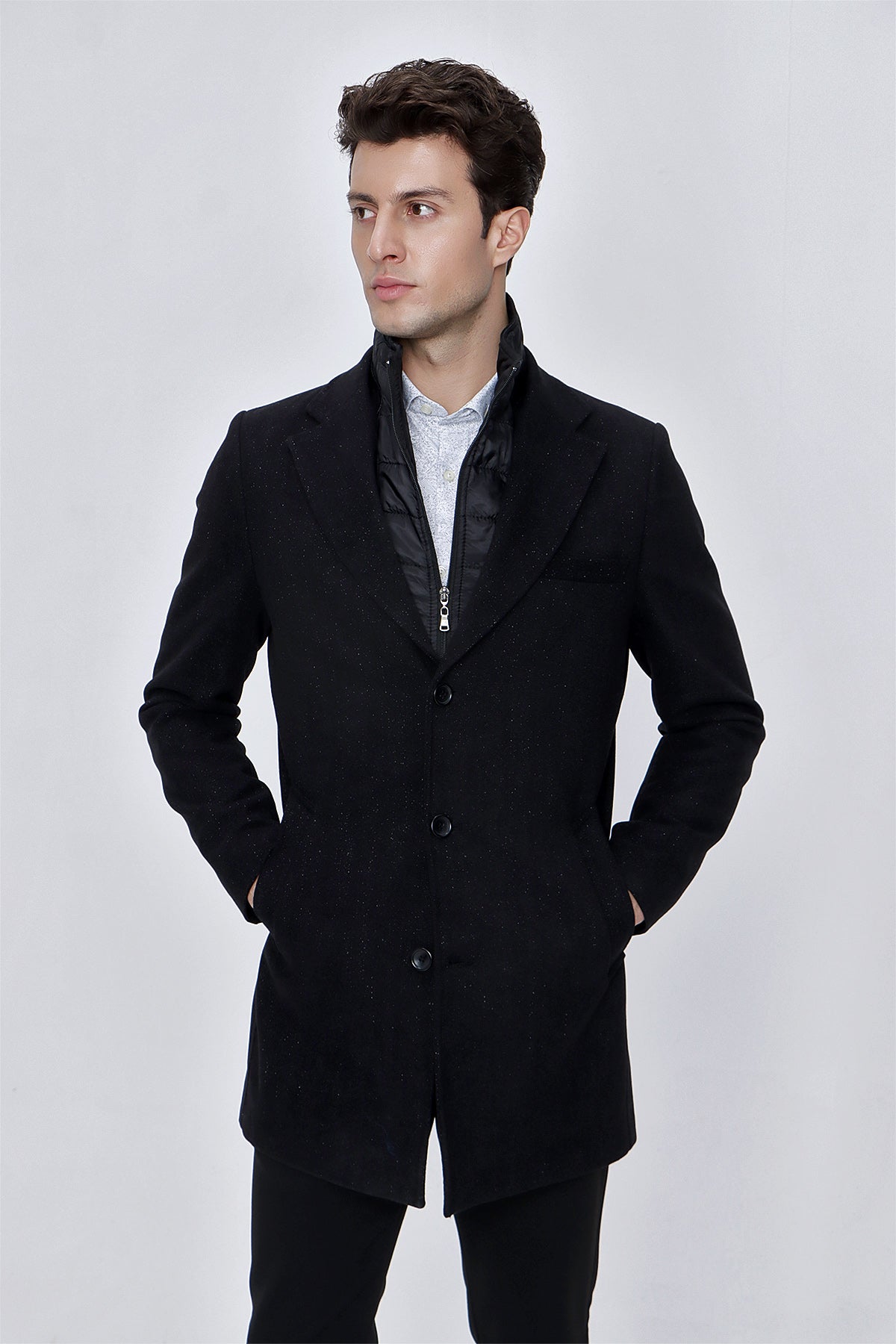 Slim-Fit Plain Coat - Black