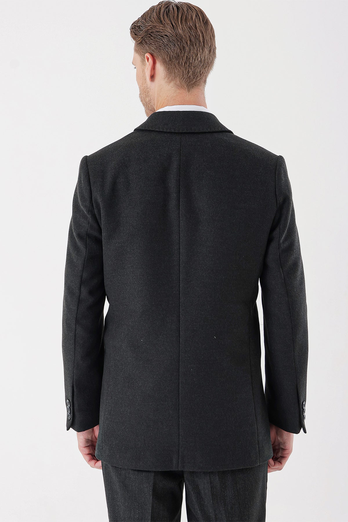 Comfort-Fit Plain Coat - Dark Grey