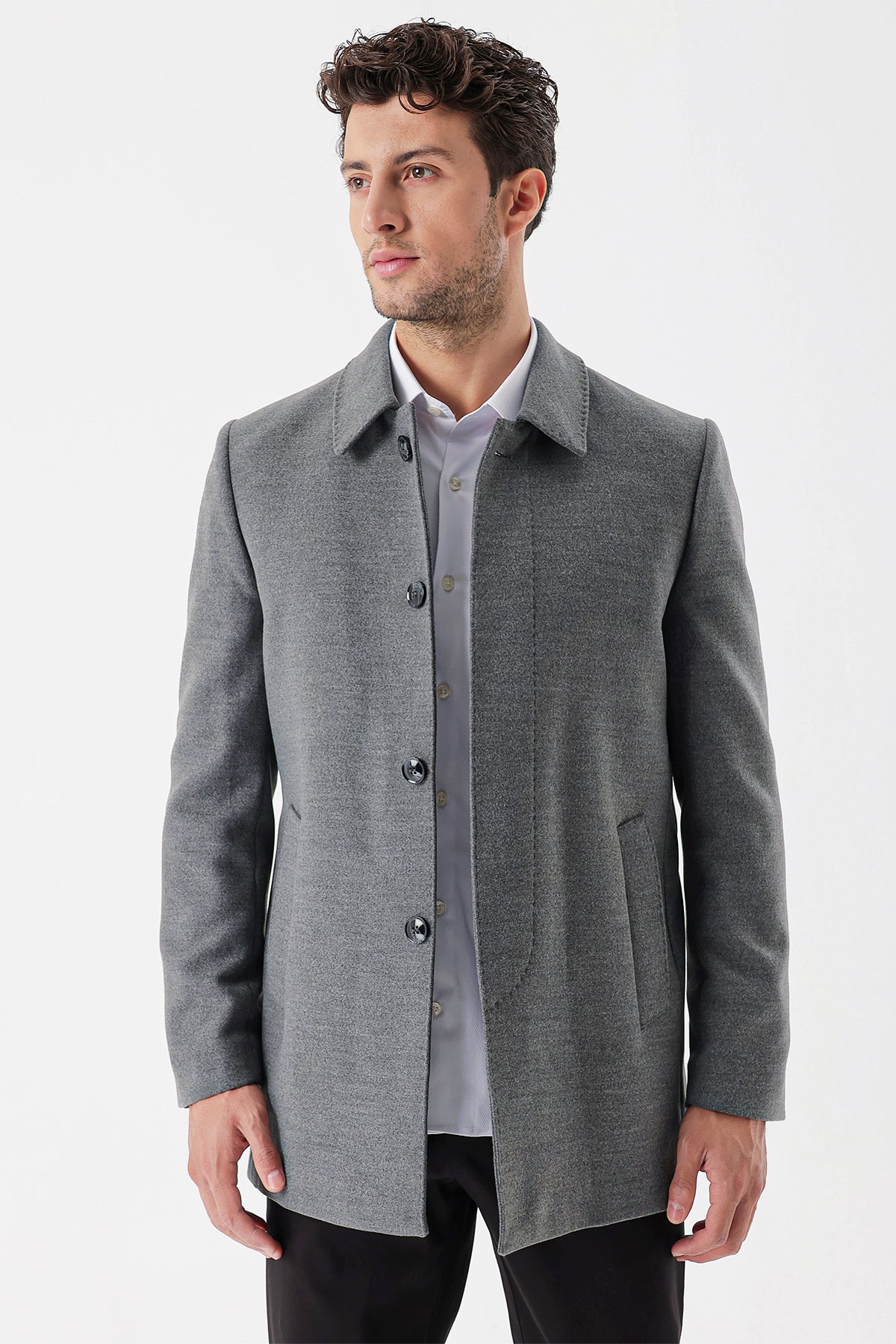 Comfort-Fit Plain Coat - Grey