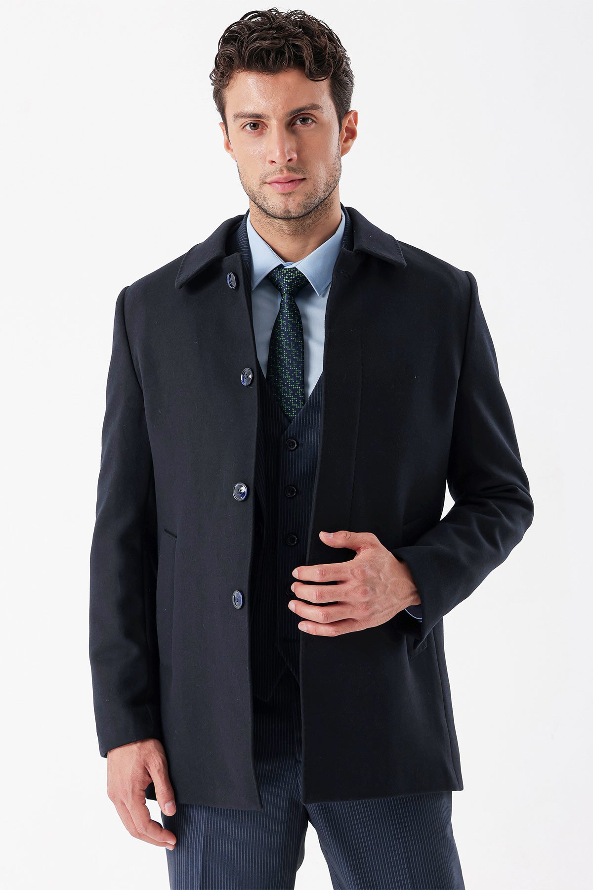 Comfort-Fit Plain Coat - Navy