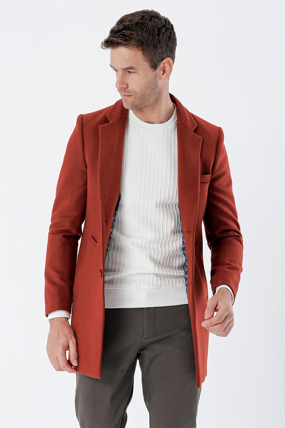 Slim-Fit Plain Coat - Maroon