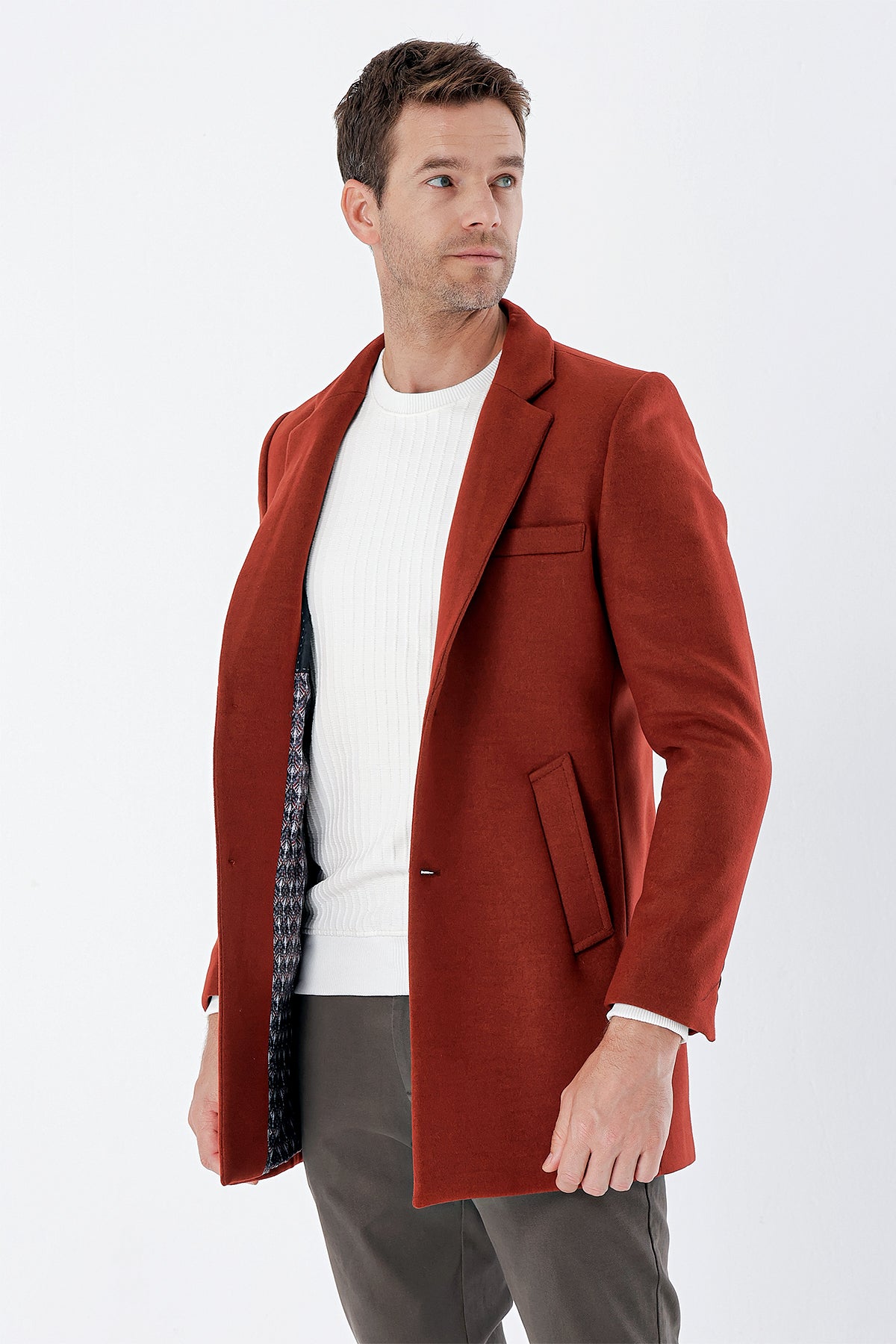 Slim-Fit Plain Coat - Maroon