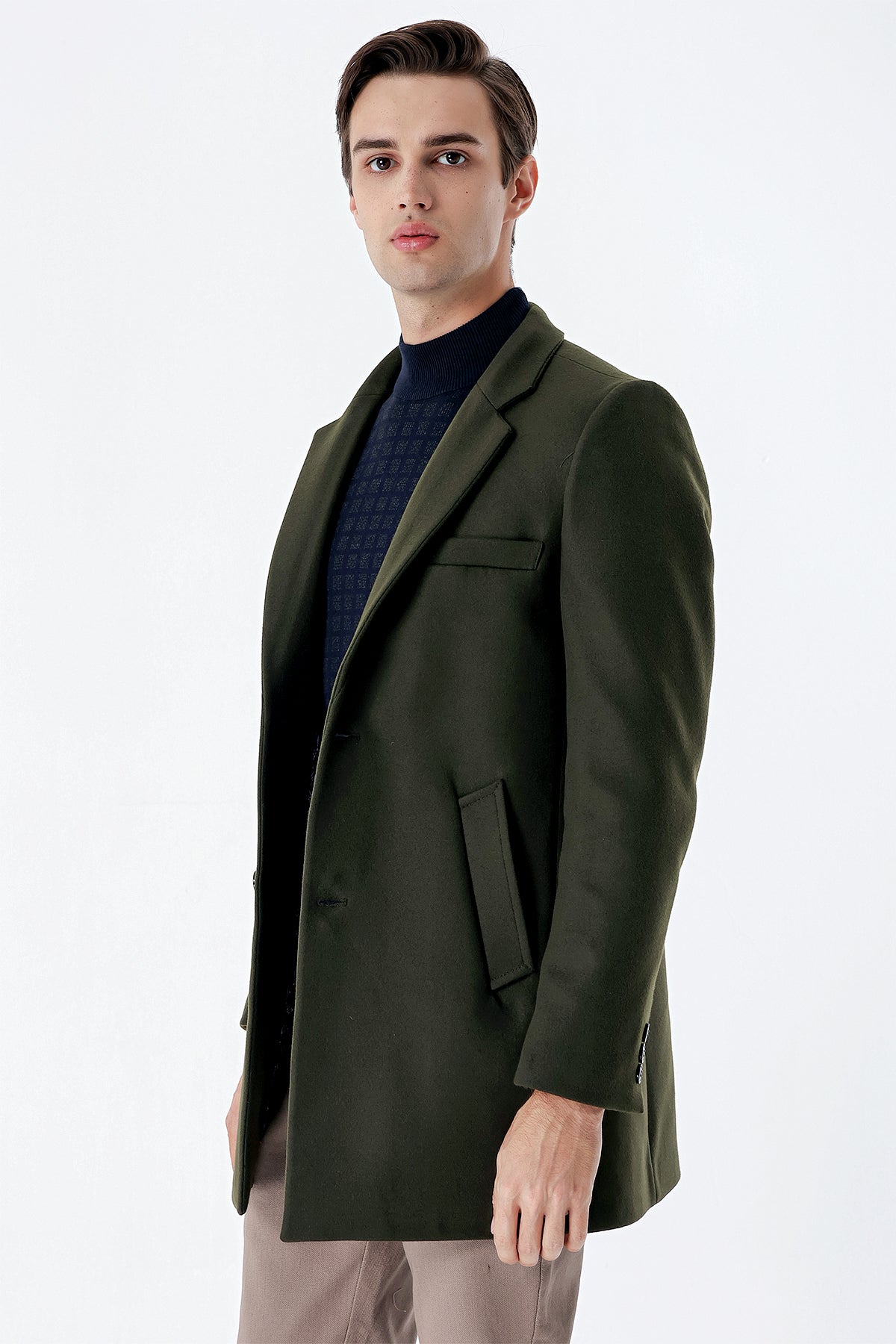 Slim-Fit Plain Coat - Dark Khaki