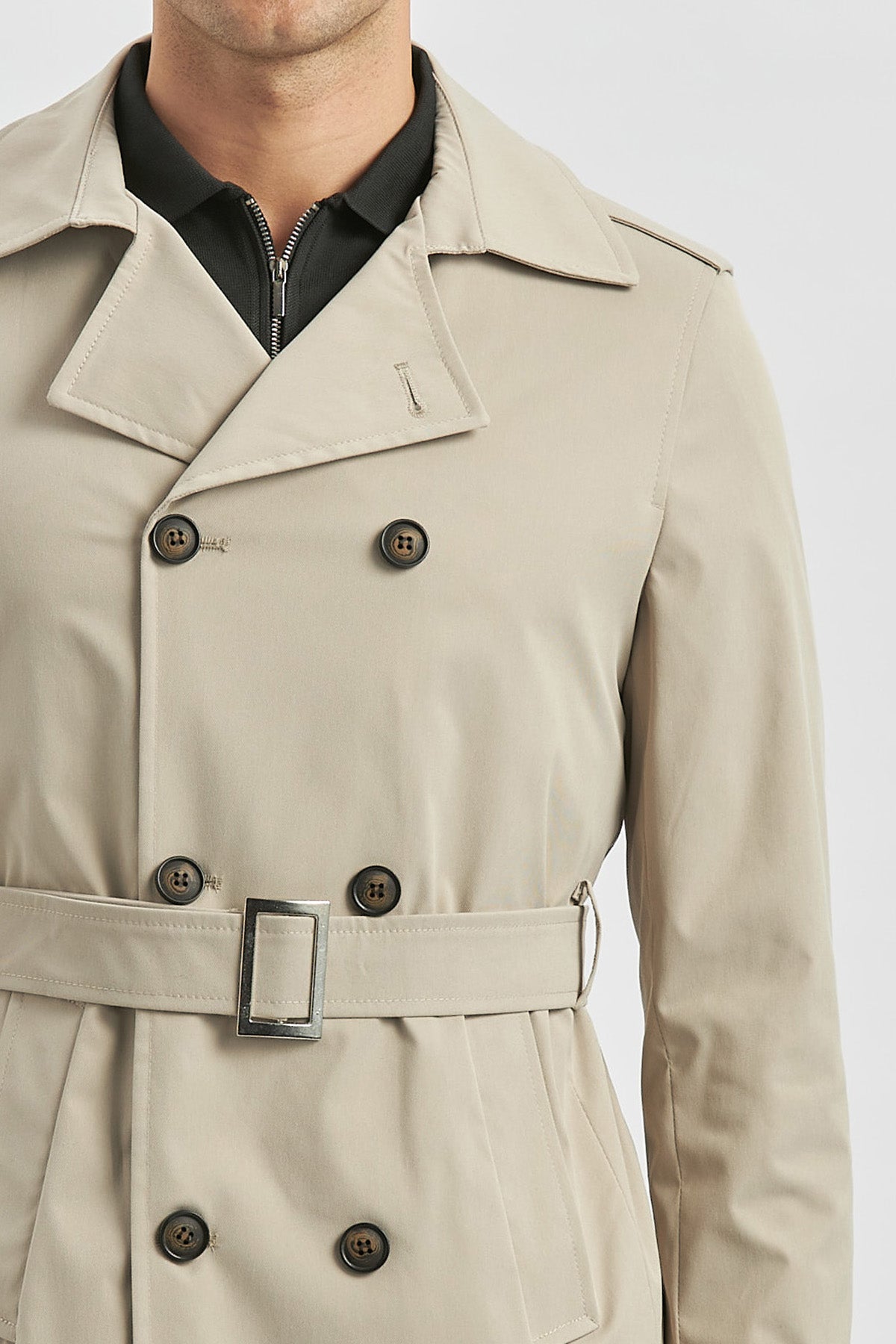 Slim-Fit Double-Breasted Coat - Beige