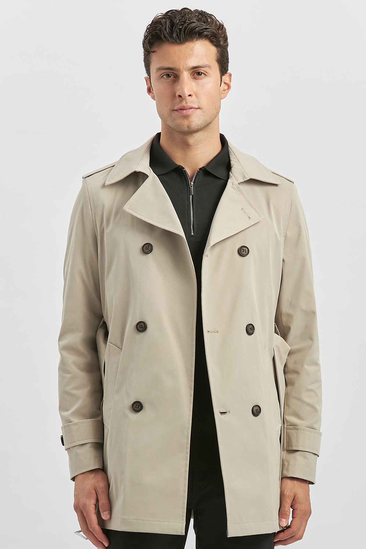 Slim-Fit Double-Breasted Coat - Beige