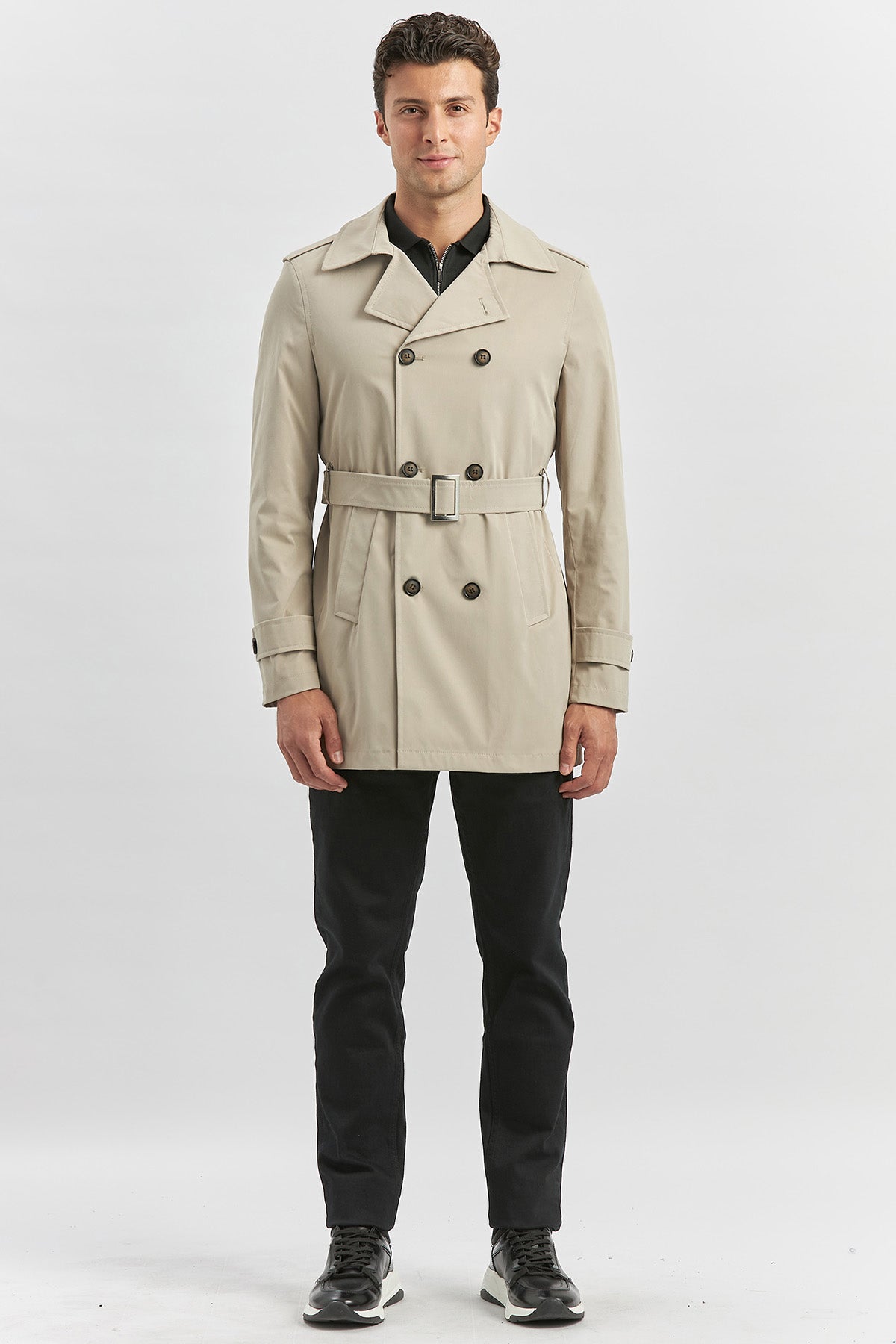 Slim-Fit Double-Breasted Coat - Beige