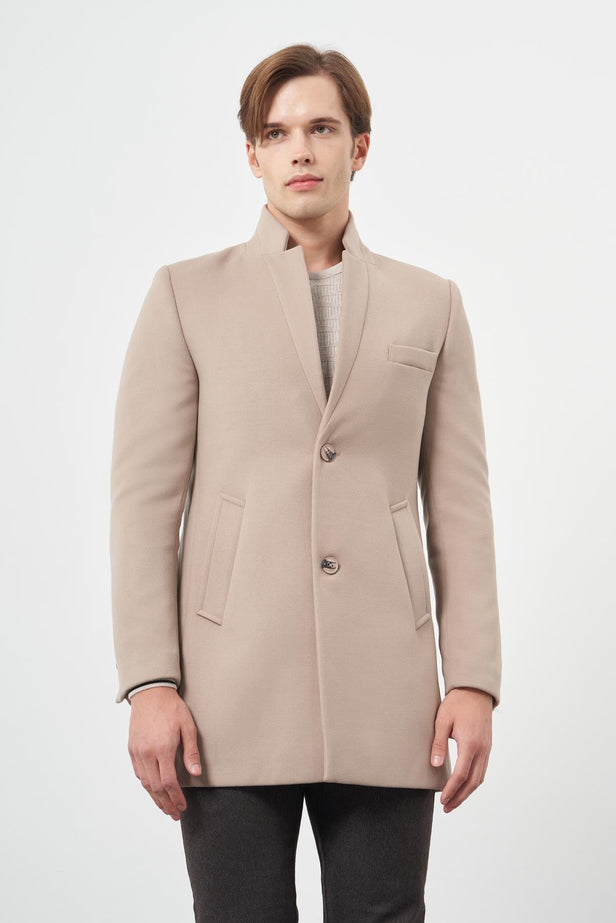 Slim-Fit Plain Coat - Beige