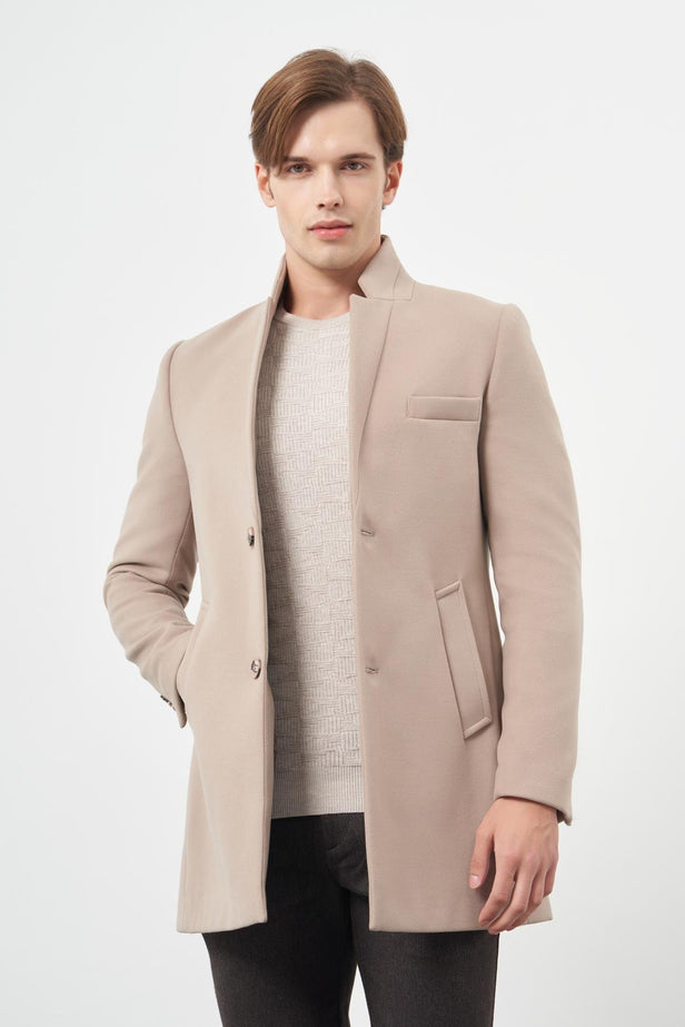 Slim-Fit Plain Coat - Beige