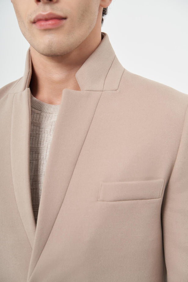 Slim-Fit Plain Coat - Beige