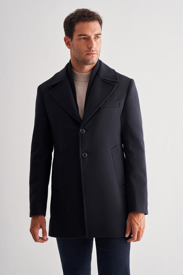 Comfort-Fit Plain Coat - Dark Navy