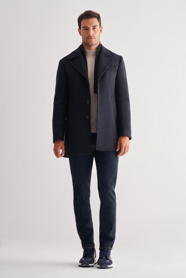 Comfort-Fit Plain Coat - Dark Navy
