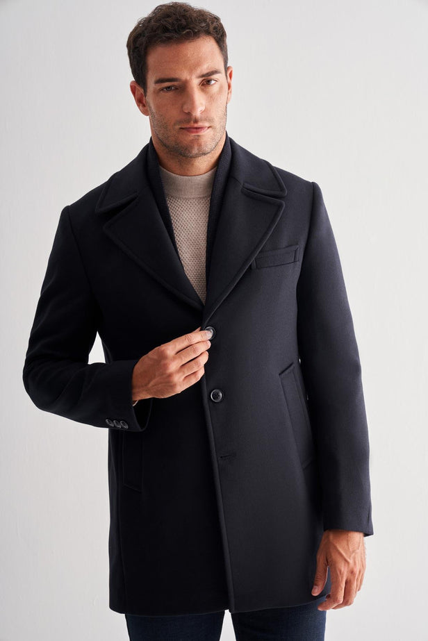 Comfort-Fit Plain Coat - Dark Navy