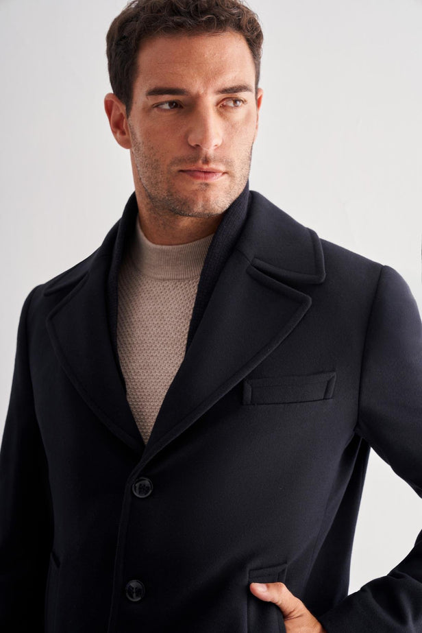 Comfort-Fit Plain Coat - Dark Navy