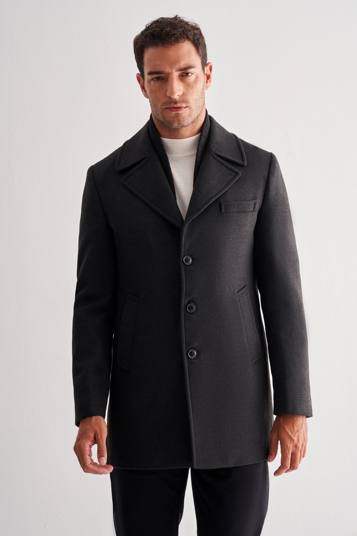 Comfort-Fit Plain Coat - Dark Grey