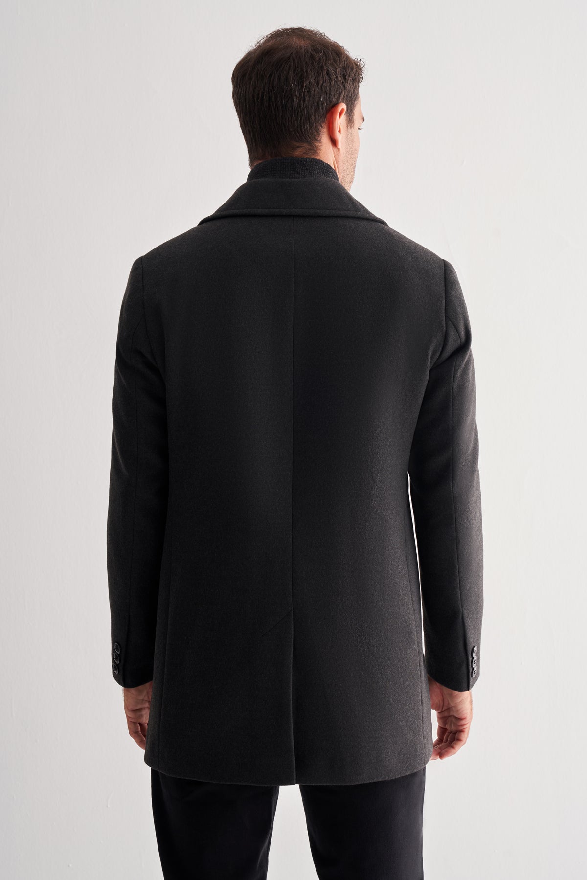 Comfort-Fit Plain Coat - Dark Grey