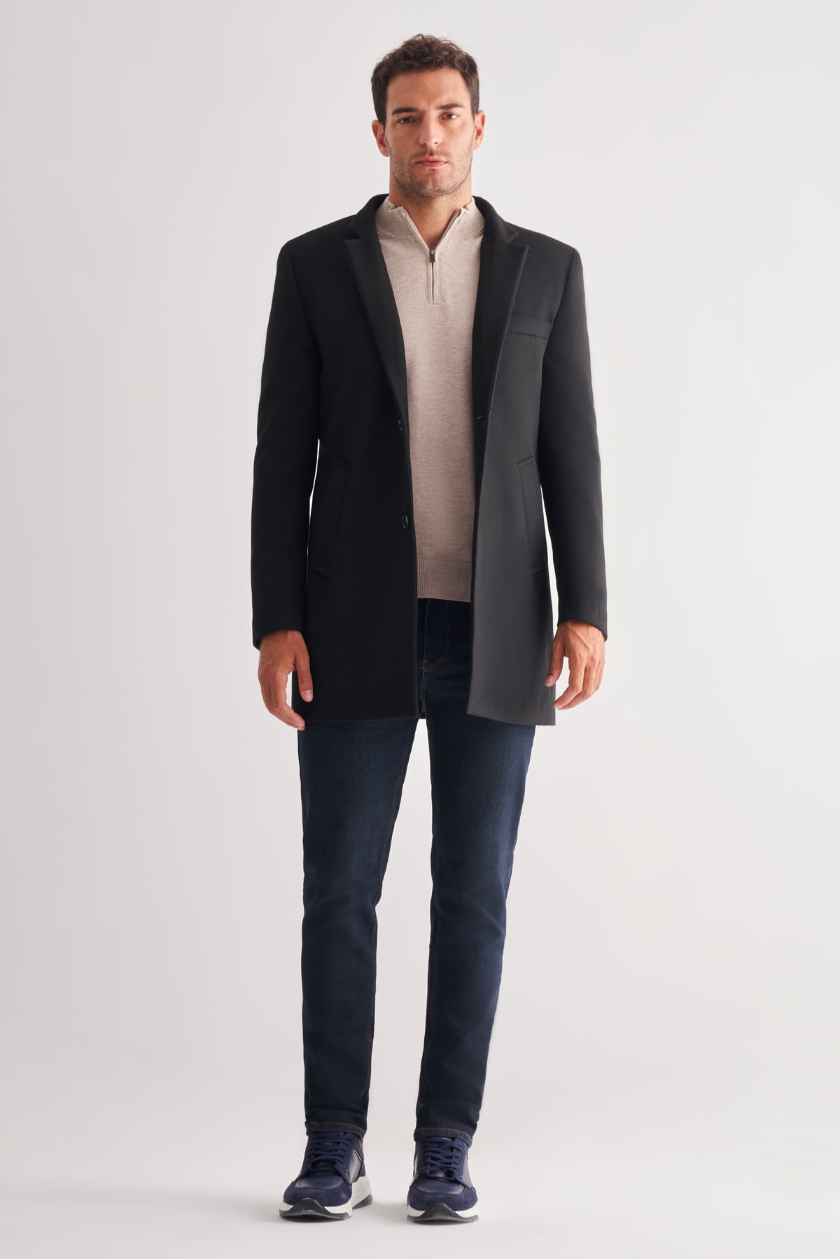 Slim-Fit Plain Coat - Black