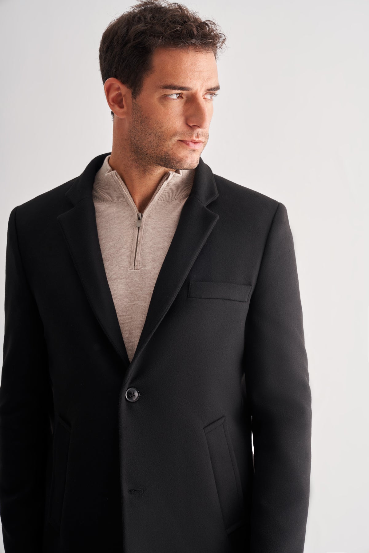 Slim-Fit Plain Coat - Black