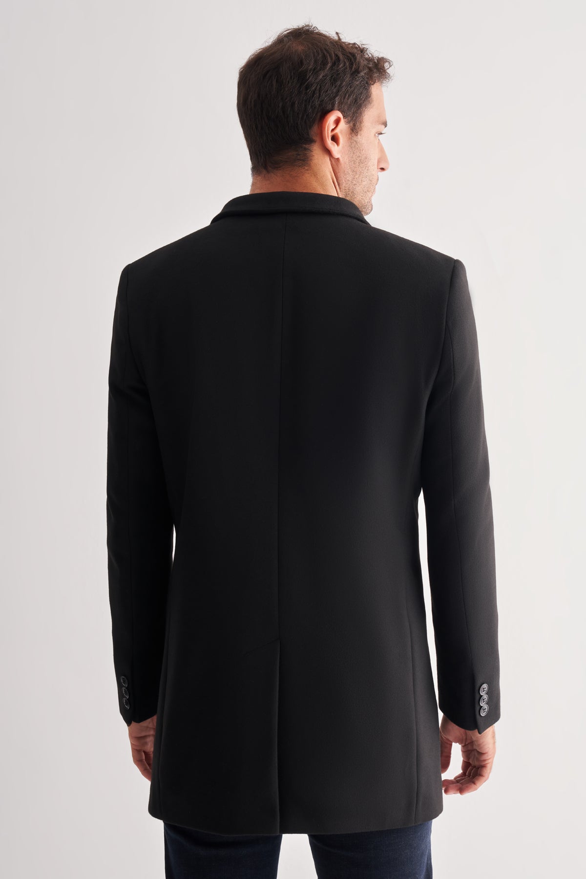 Slim-Fit Plain Coat - Black