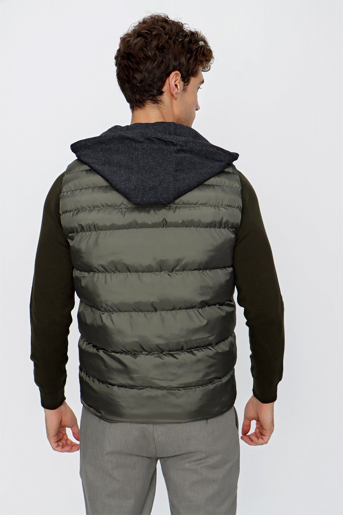 Slim-Fit Hooded Puffer Vest - Dark Khaki