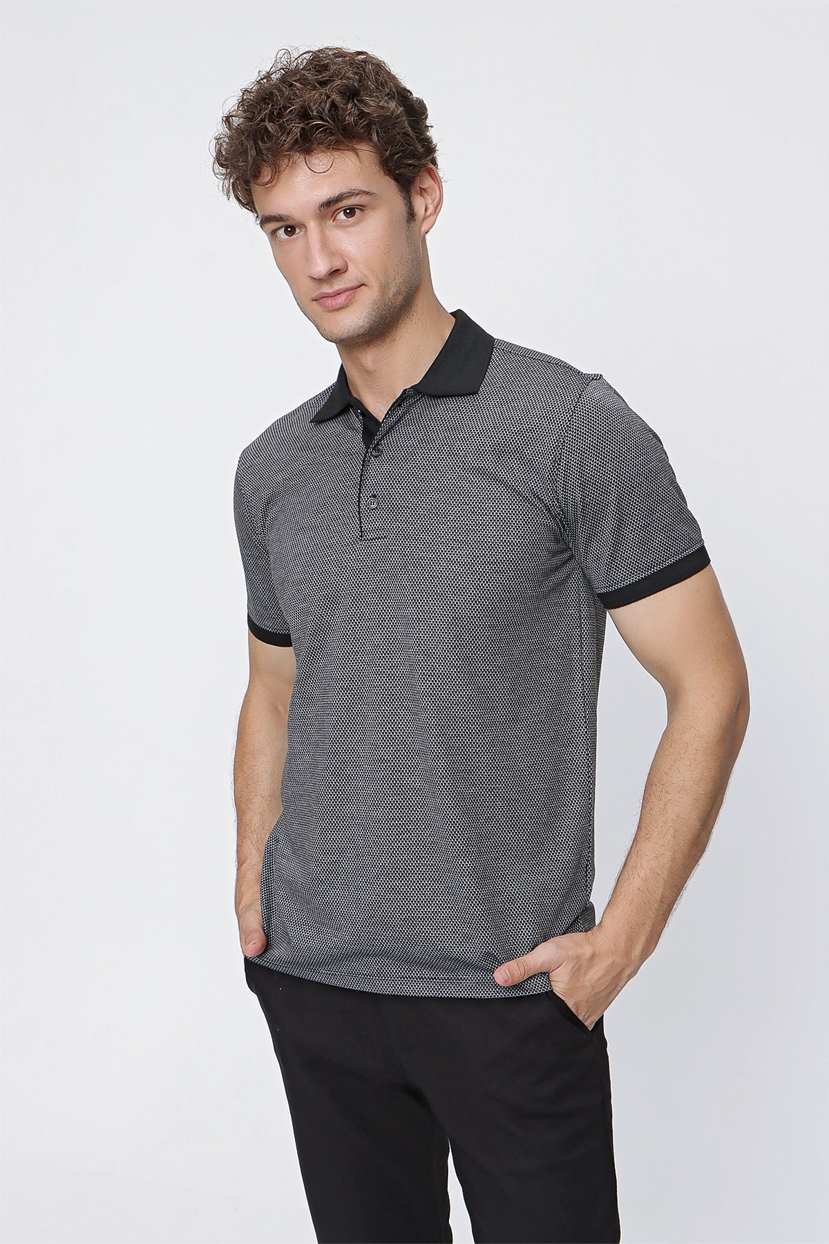 Comfort-Fit Textured Polo Shirt - Black