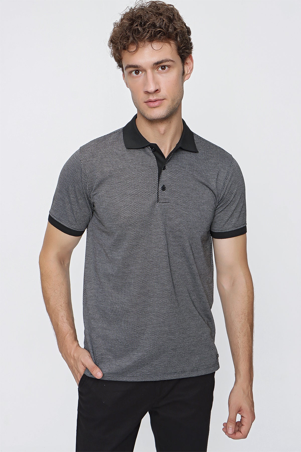 Comfort-Fit Textured Polo Shirt - Black