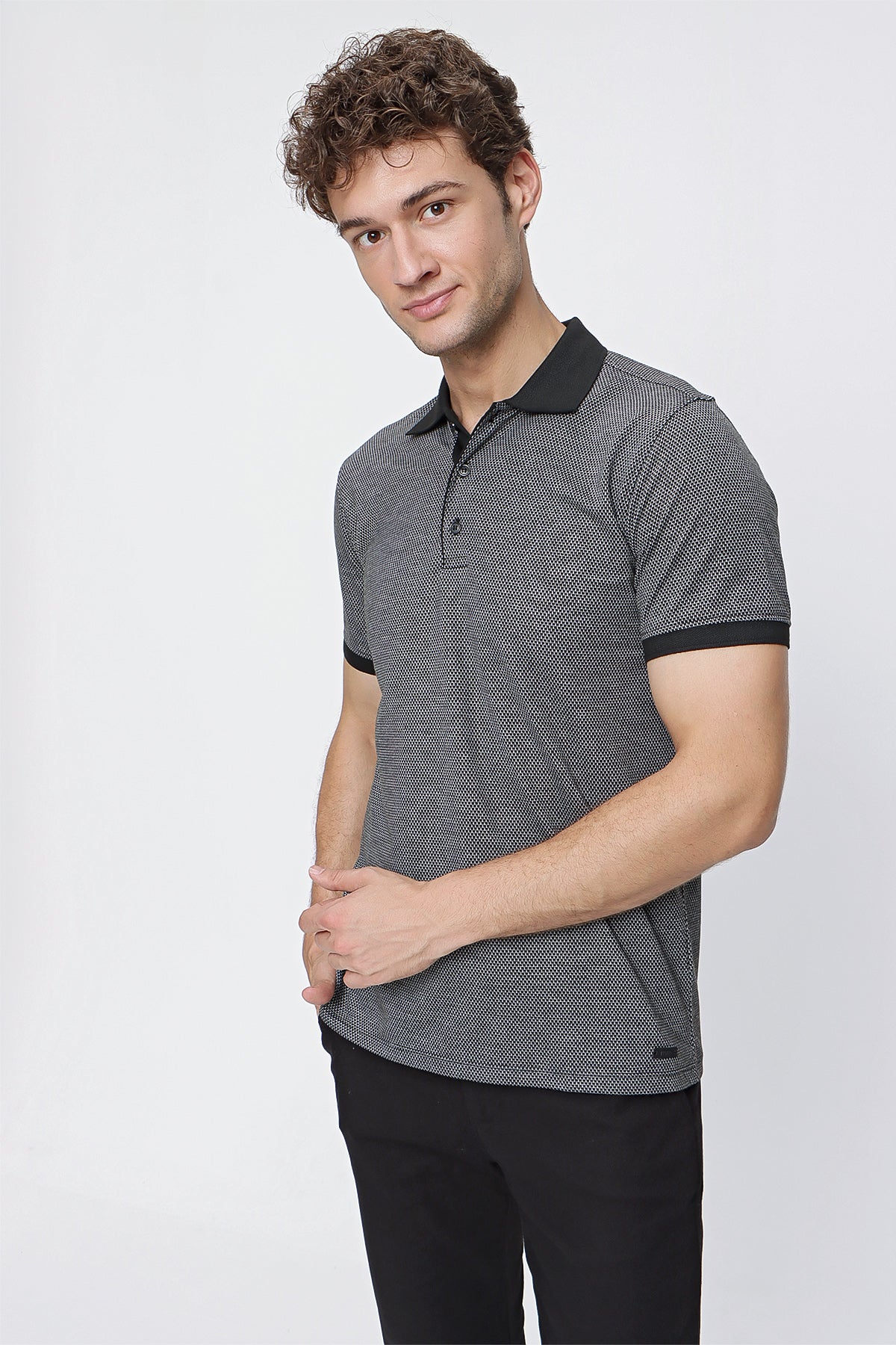 Comfort-Fit Textured Polo Shirt - Black