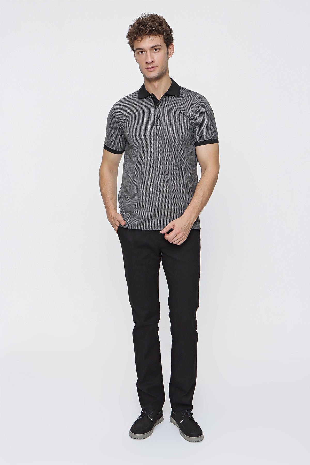 Comfort-Fit Textured Polo Shirt - Black