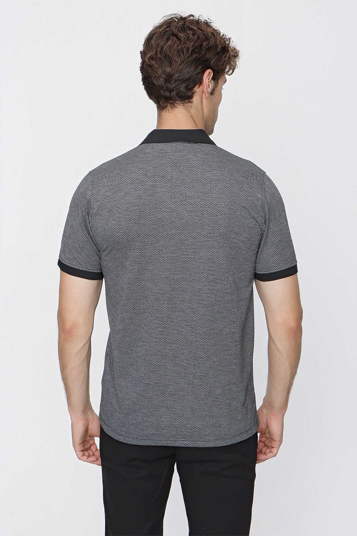 Comfort-Fit Textured Polo Shirt - Black