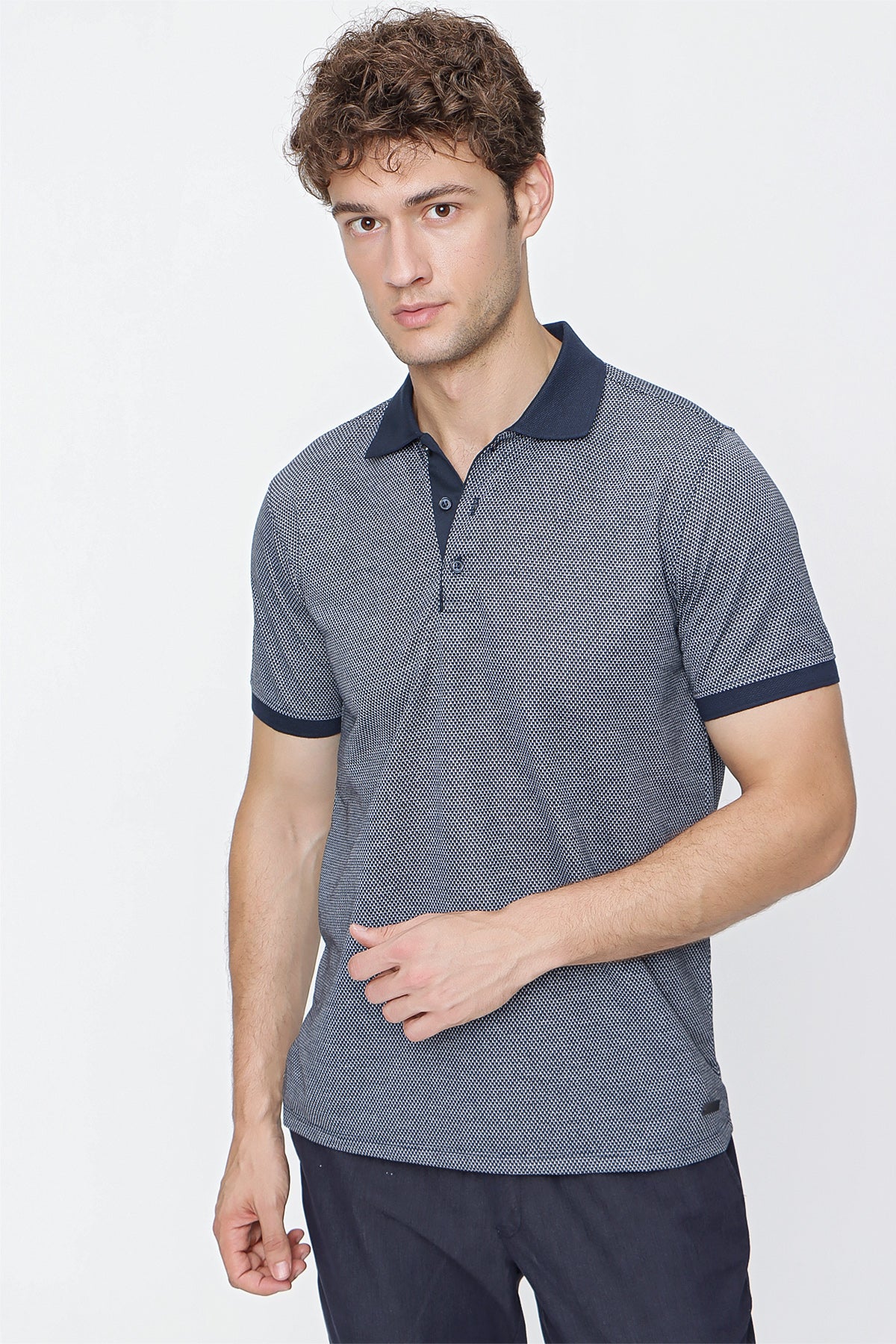 Comfort-Fit Textured Polo Shirt - Navy