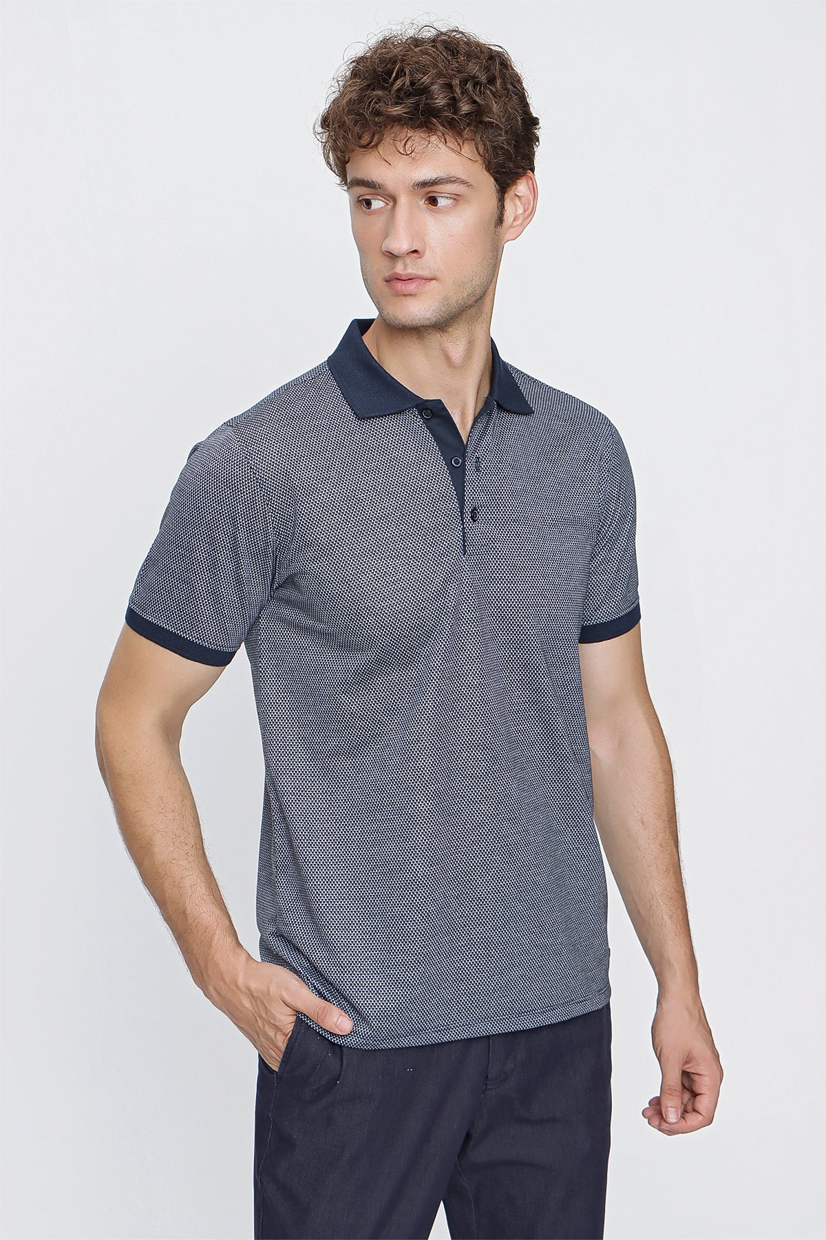 Comfort-Fit Textured Polo Shirt - Navy