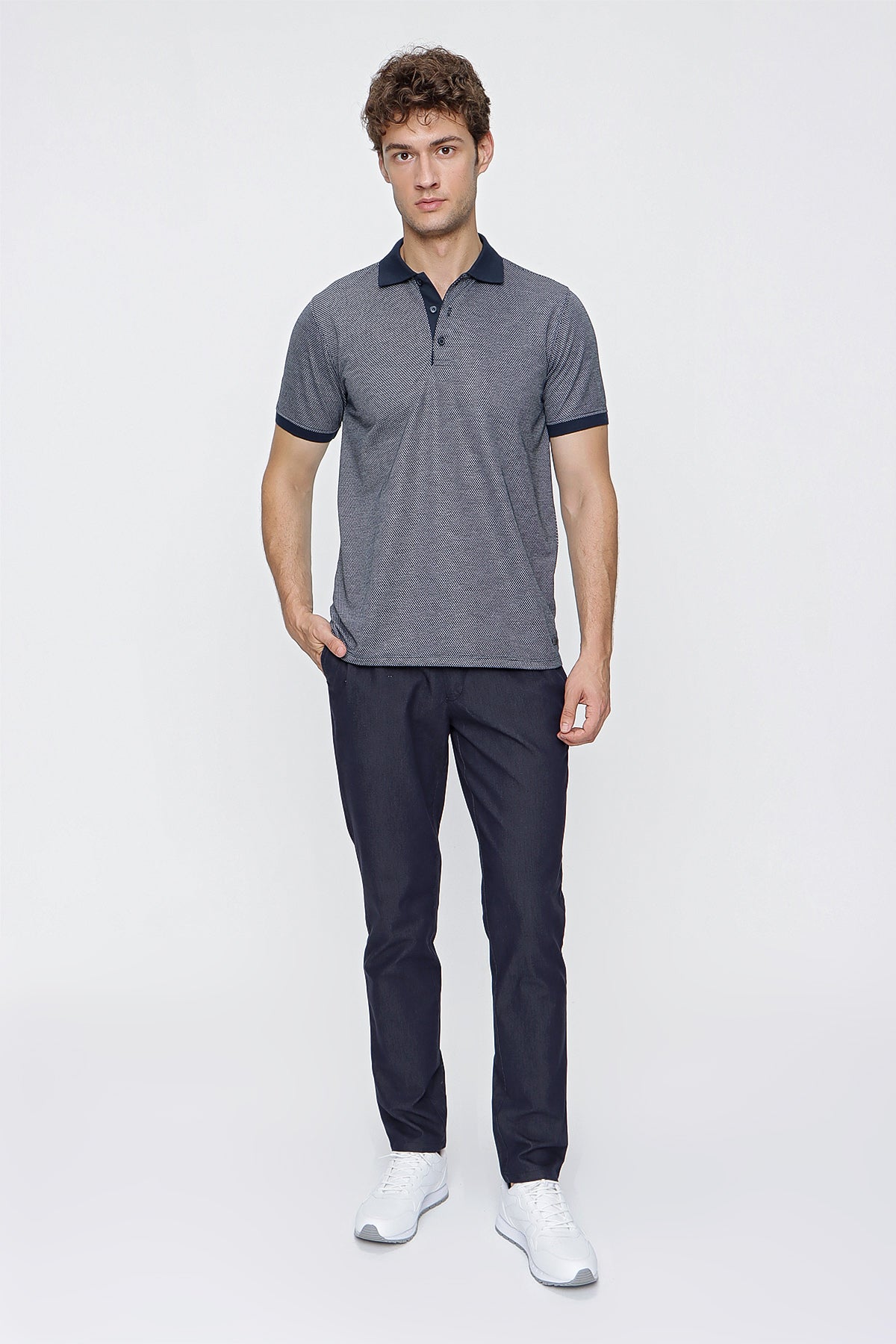 Comfort-Fit Textured Polo Shirt - Navy