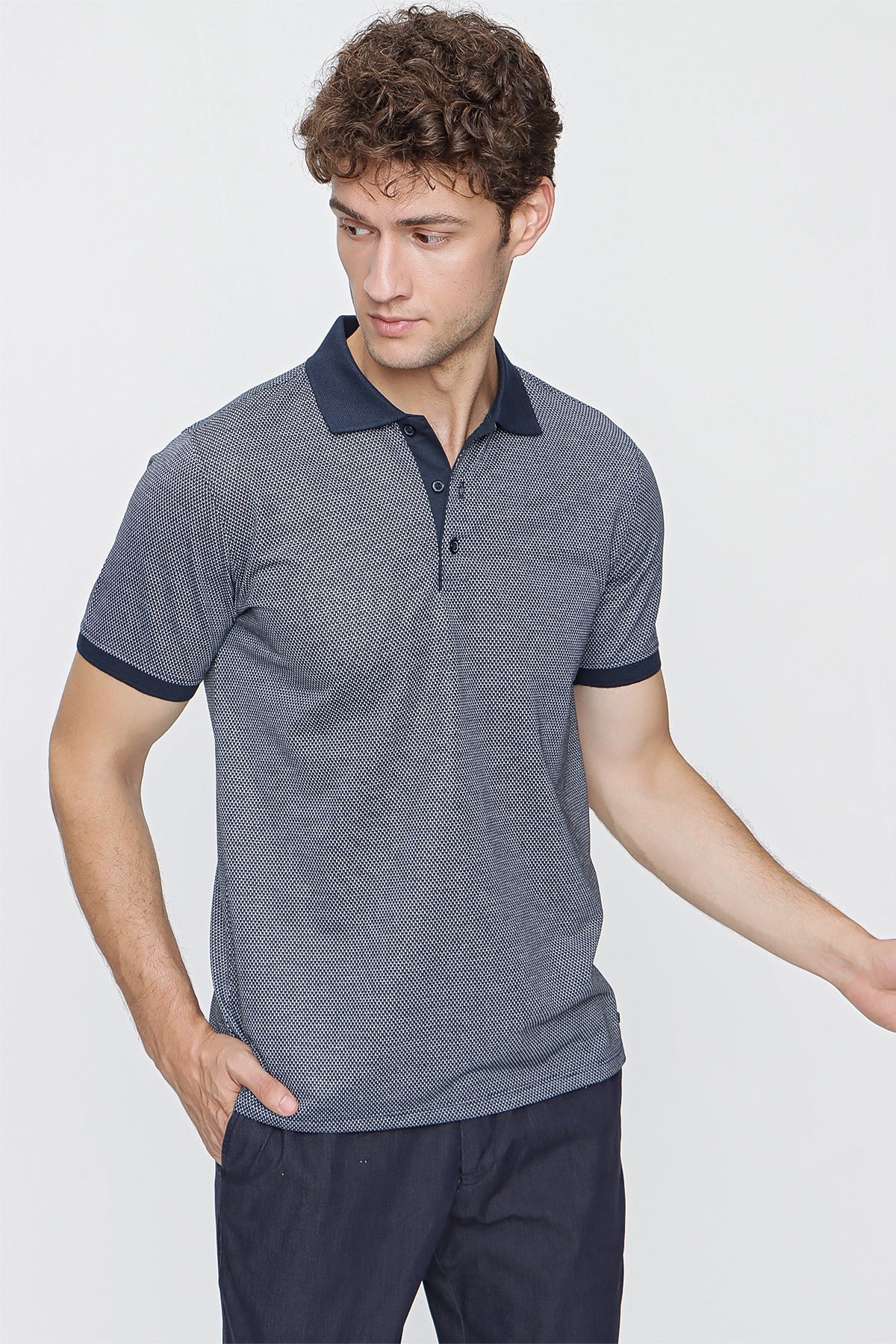 Comfort-Fit Textured Polo Shirt - Navy