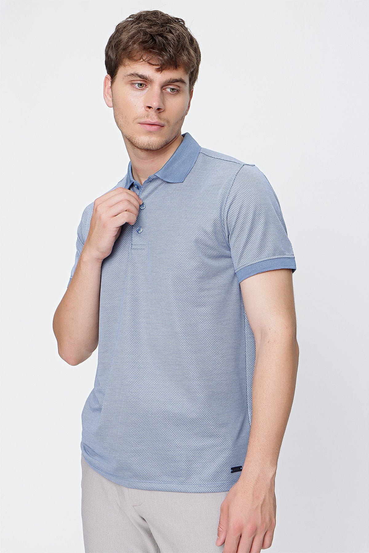 Comfort-Fit Textured Polo Shirt - Blue