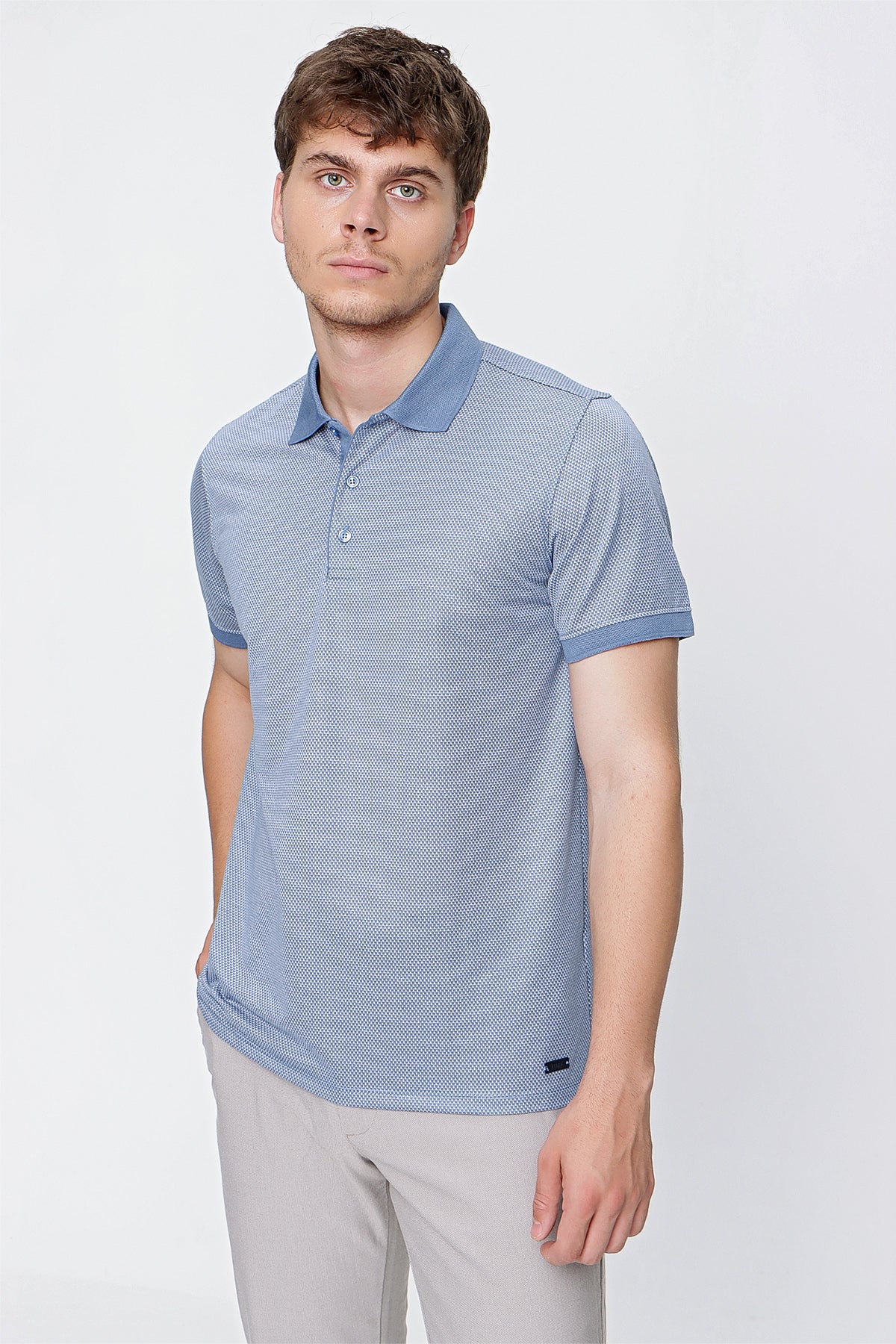 Comfort-Fit Textured Polo Shirt - Blue