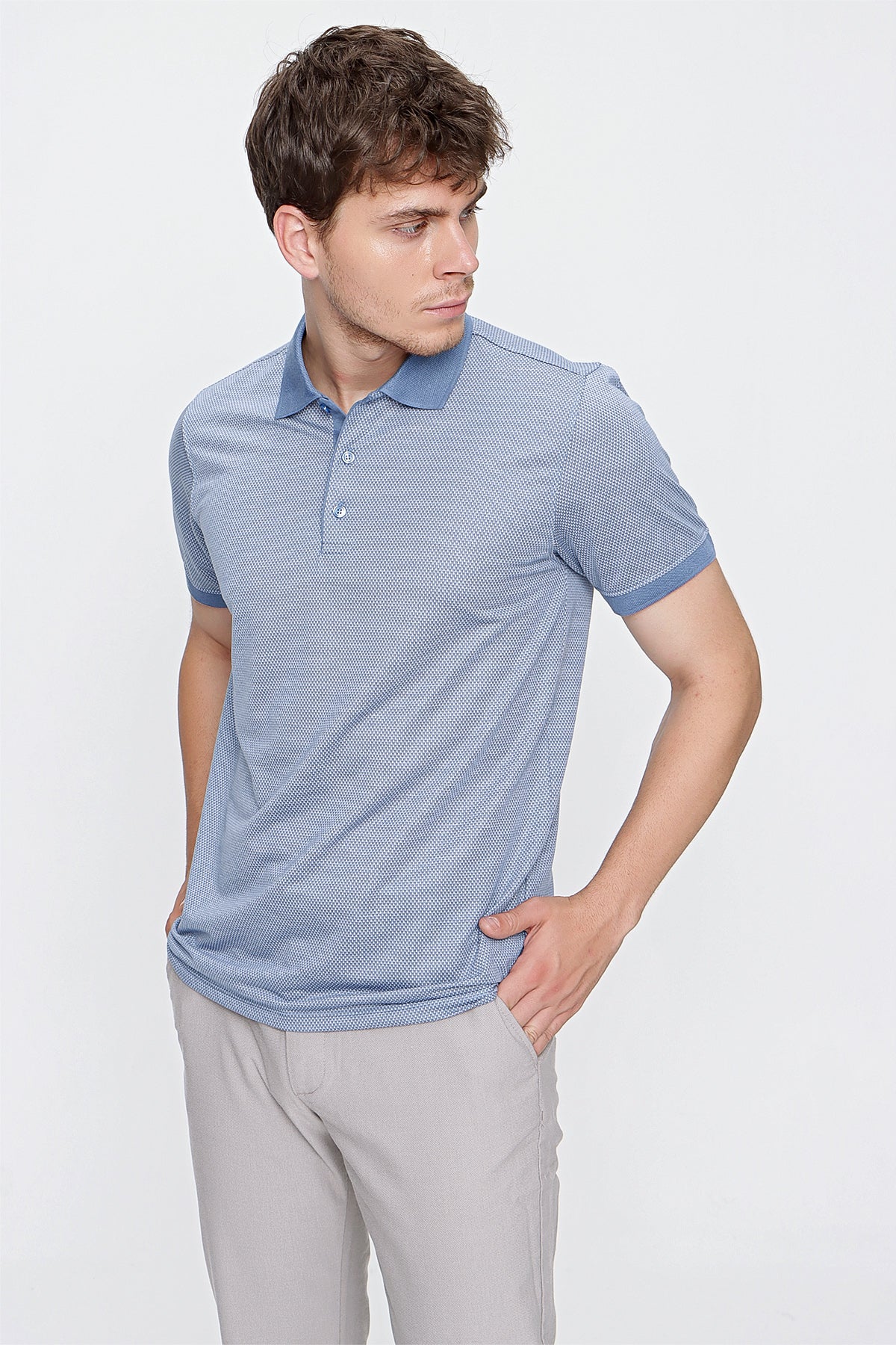 Comfort-Fit Textured Polo Shirt - Blue