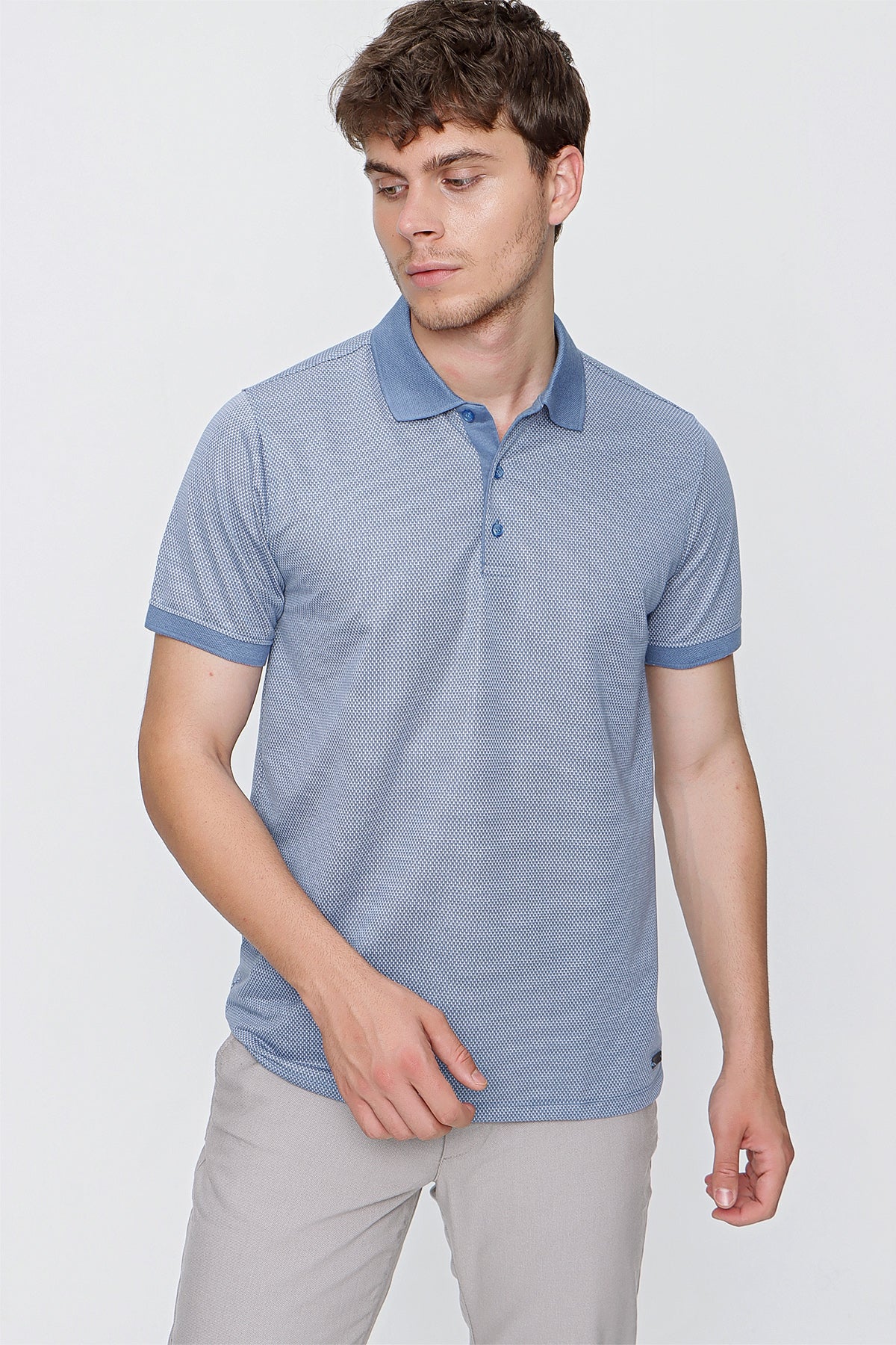 Comfort-Fit Textured Polo Shirt - Blue