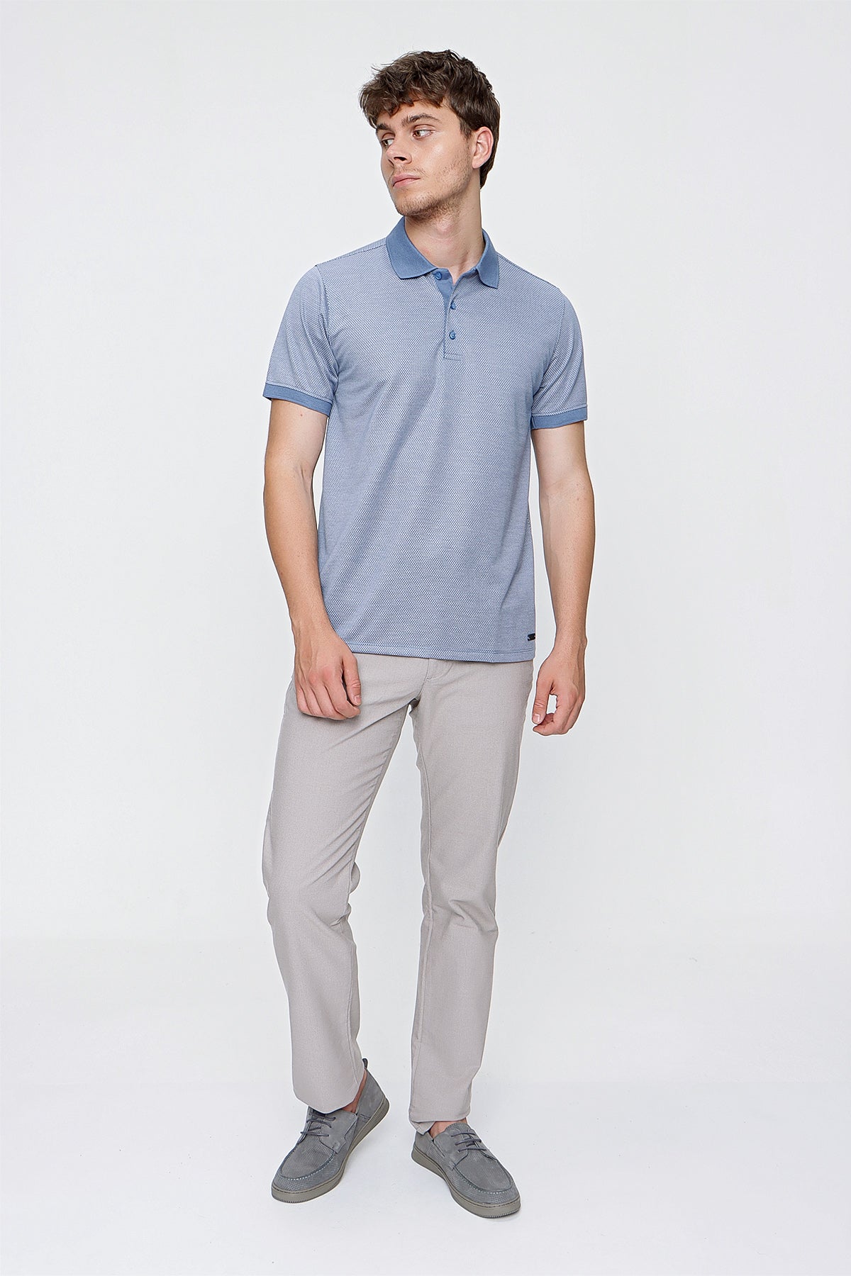 Comfort-Fit Textured Polo Shirt - Blue