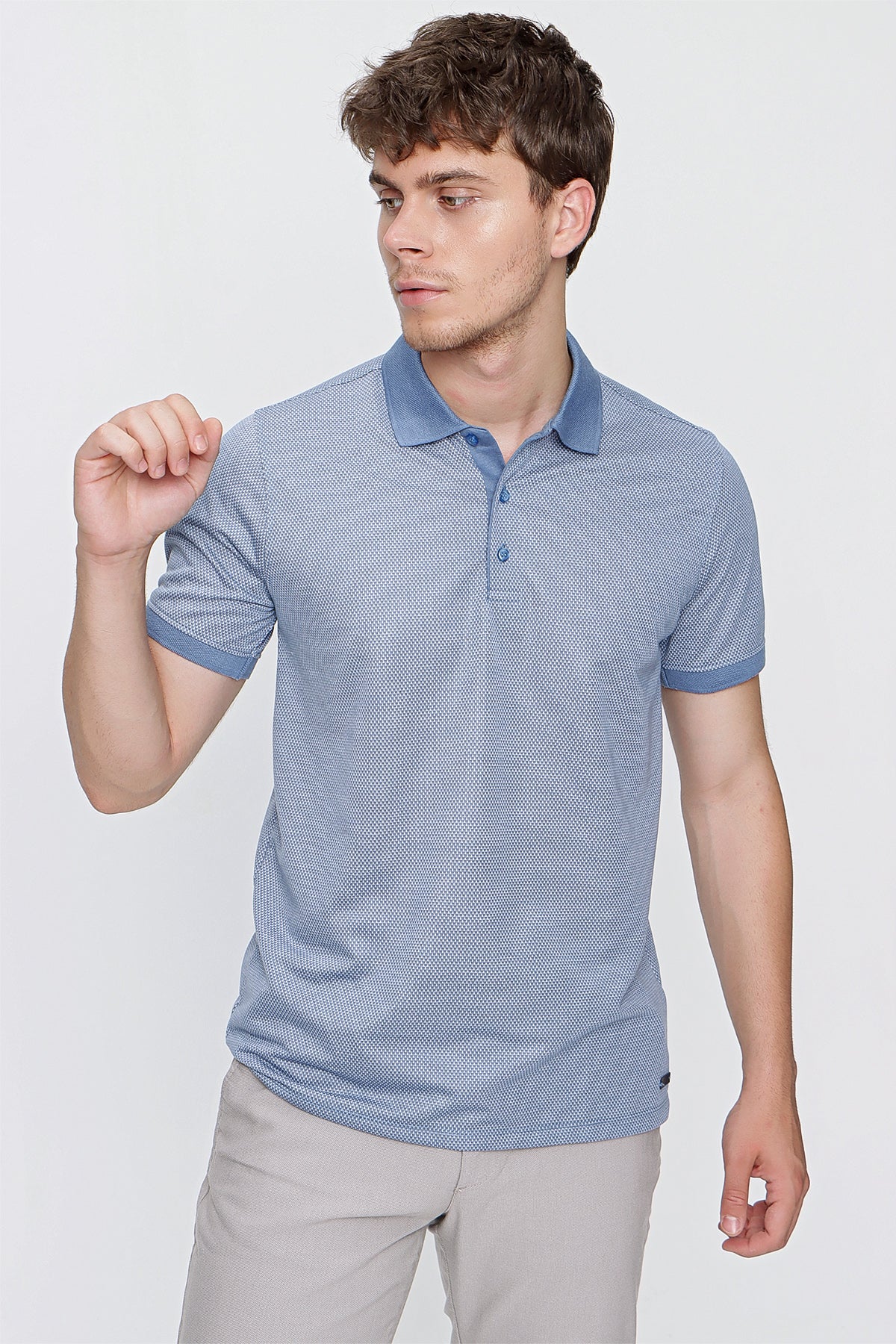 Comfort-Fit Textured Polo Shirt - Blue