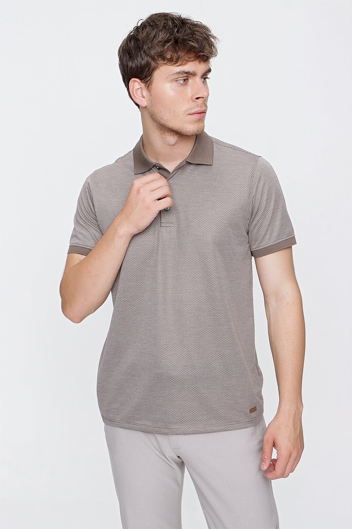 Comfort-Fit Textured Polo Shirt - Beige