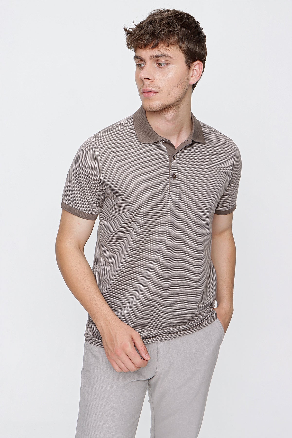 Comfort-Fit Textured Polo Shirt - Beige