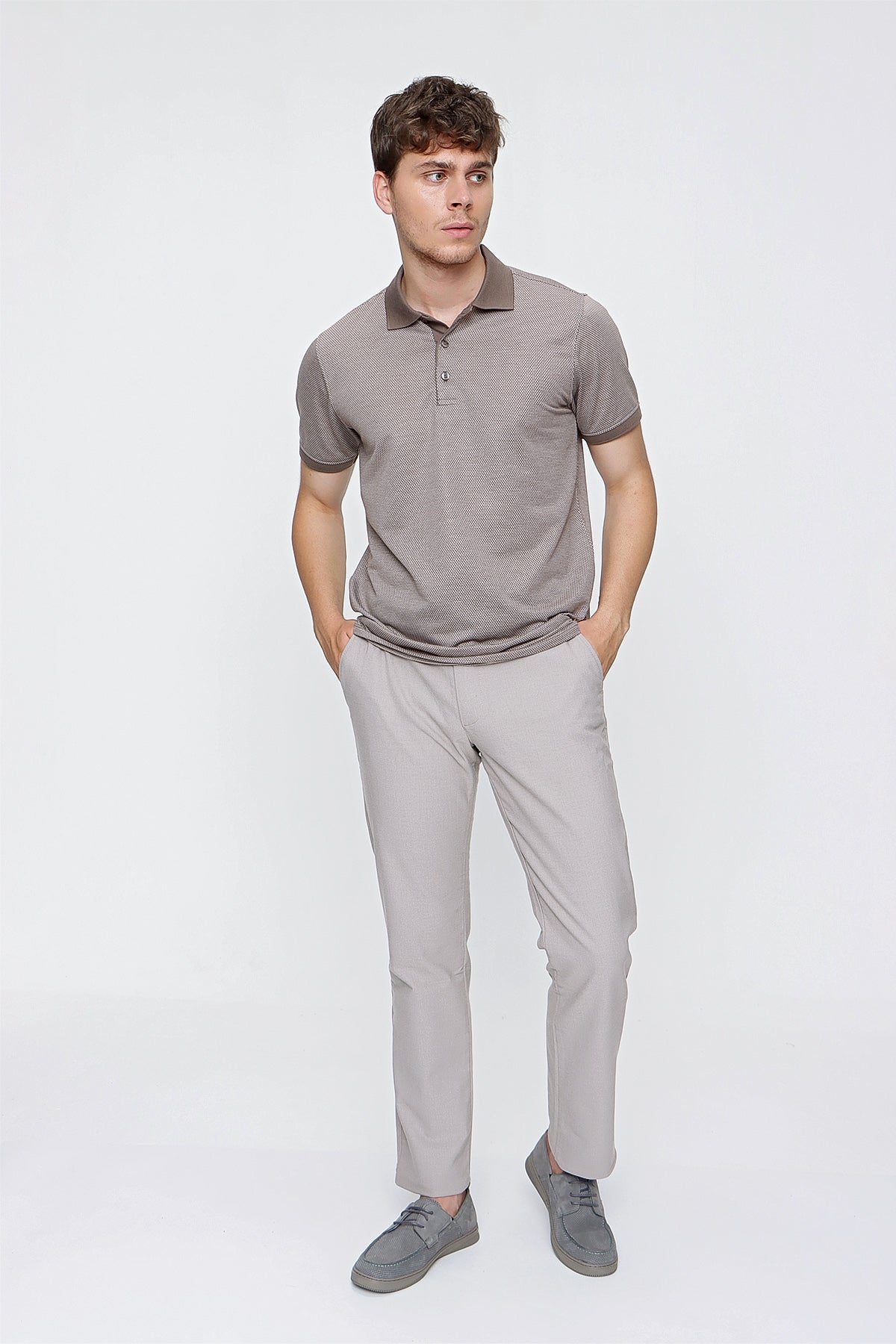 Comfort-Fit Textured Polo Shirt - Beige