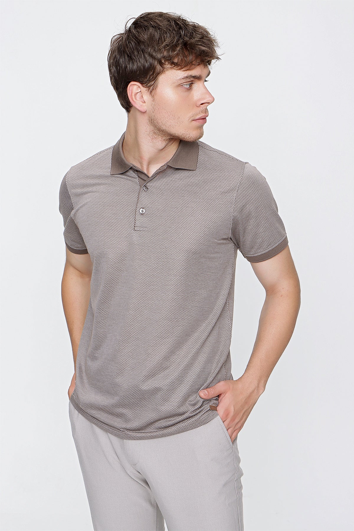 Comfort-Fit Textured Polo Shirt - Beige