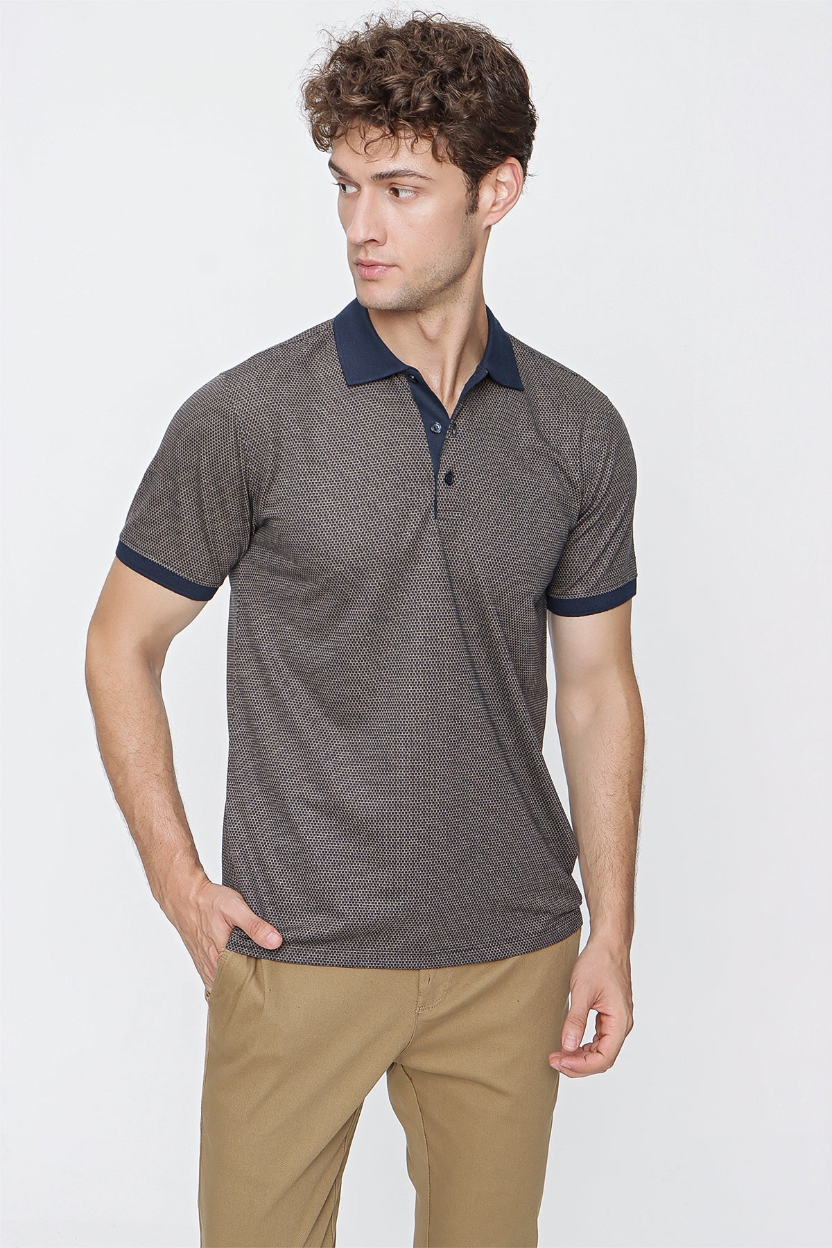 Comfort-Fit Textured Polo Shirt - Brown