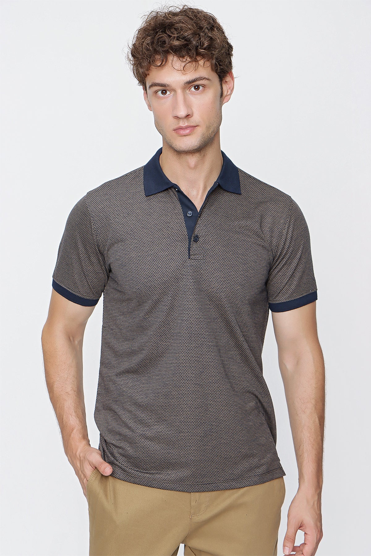 Comfort-Fit Textured Polo Shirt - Brown