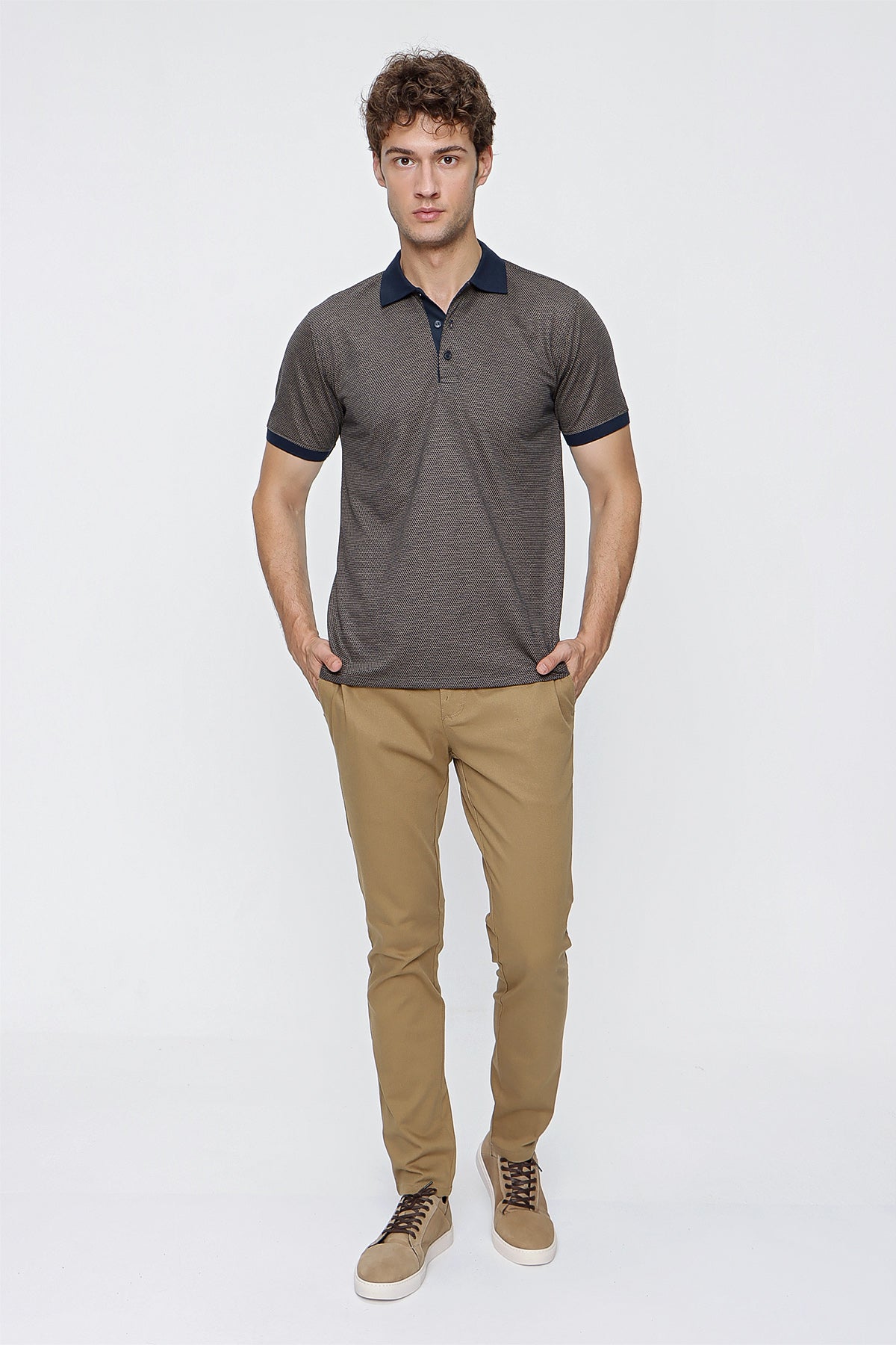 Comfort-Fit Textured Polo Shirt - Brown