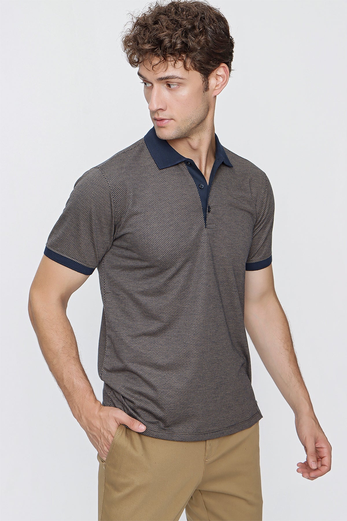 Comfort-Fit Textured Polo Shirt - Brown